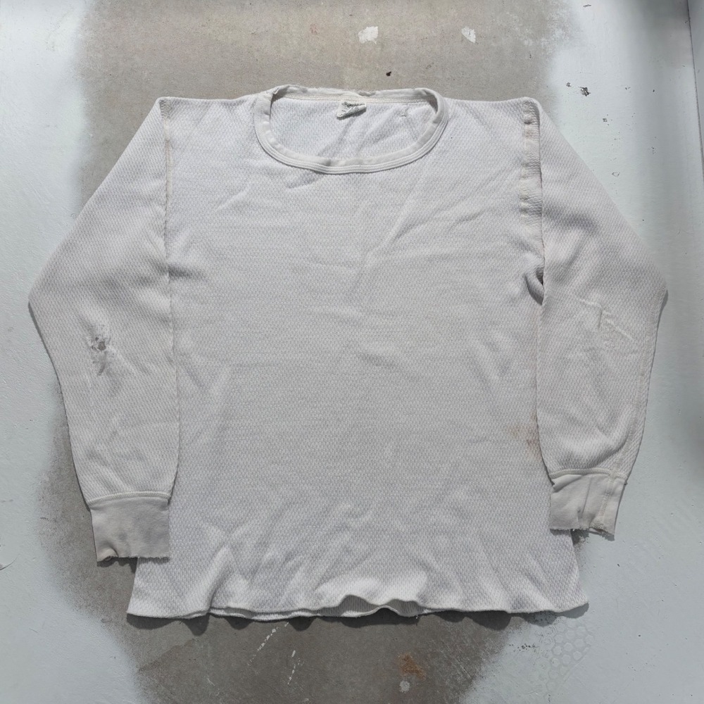 Vintage St Johns Bay Thermal Shirt Mens Large Tall White Waffle Knit Made in USA
